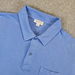 Sunspel Riviera Polo Shirt Mens Large Blue 100% Cotton Pocket Designer Preppy
